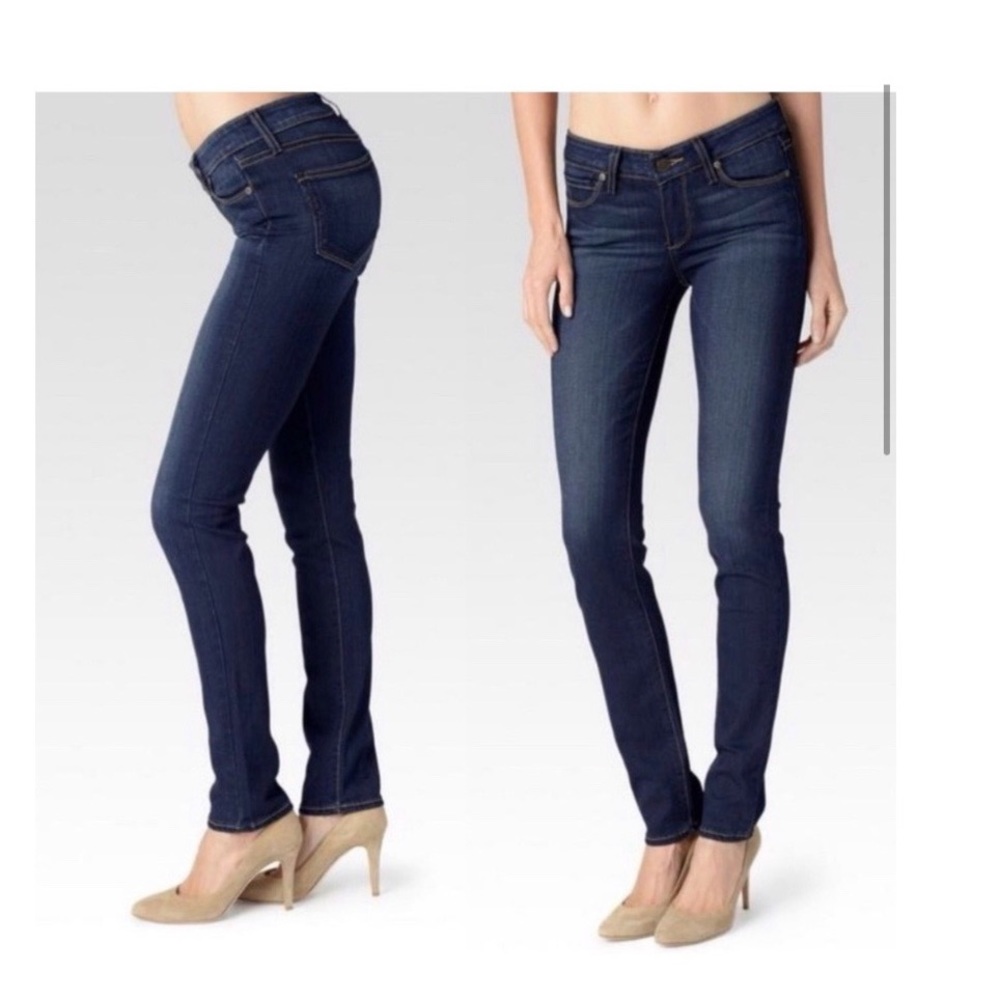 PAIGE mid-rise skinny Jean in dark blue. Size 27.